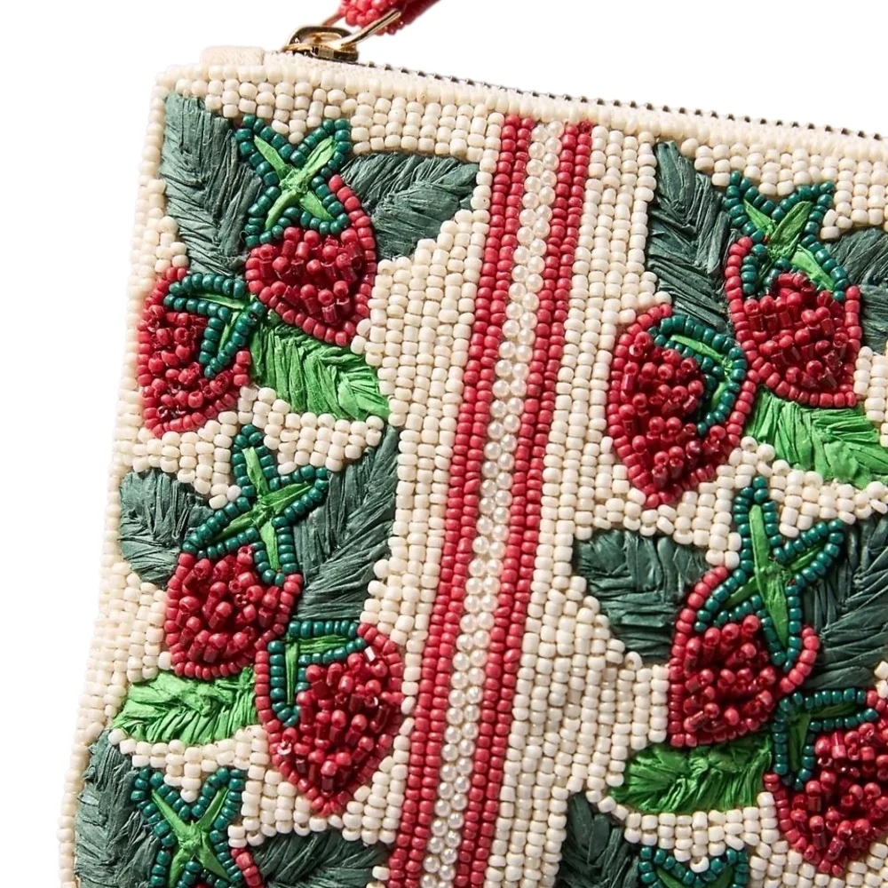 Anthropologie The Fiona Medium Beaded Strawberry Pouch Clutch